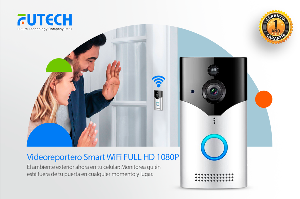 Videoportero Smart Wifi con cámara de video Full HD 1080P + timbre