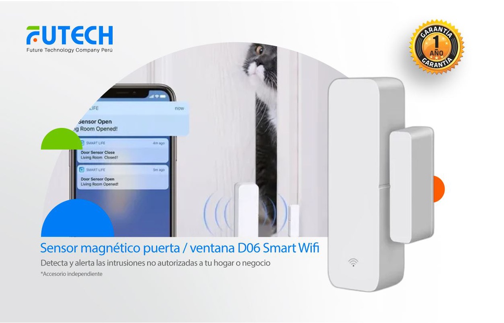 Sensor magnético de apertura puerta / ventana Smart Wifi Tuya