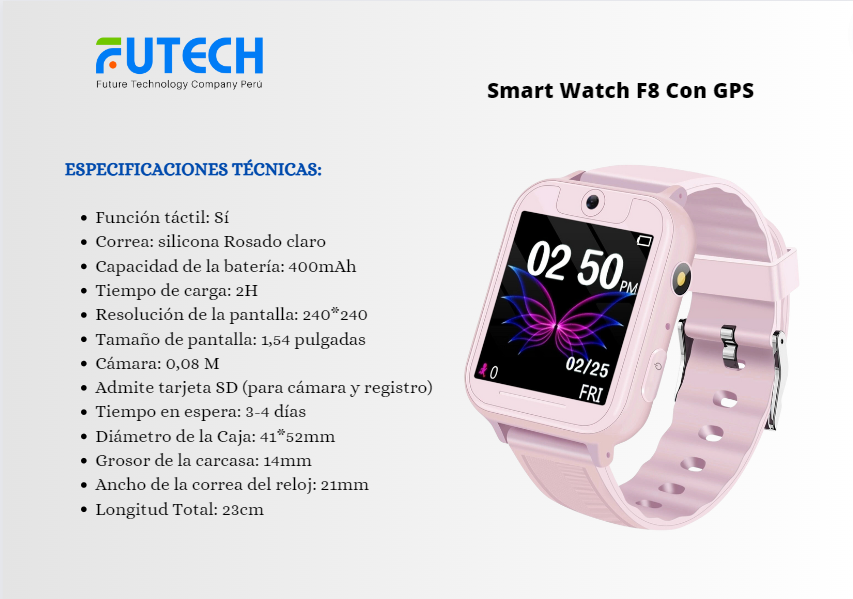 Smart Watch F8 Con GPS Rosa