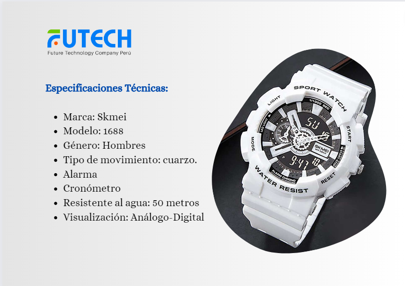 RELOJ DEPORTIVO HORA DUAL BLANCO SKMEI S1688