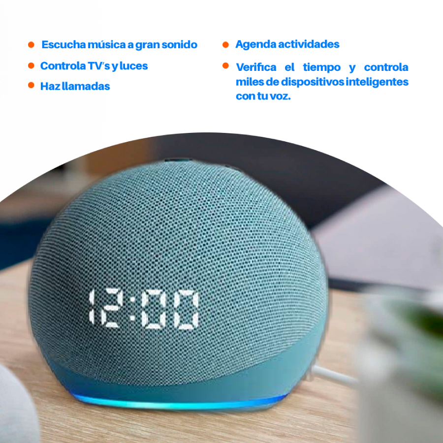 Asistente de voz Echo Dot con Reloj y Alexa Azul